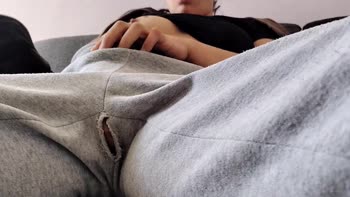 High Sabrin - Sabrin's Solo Sensations: Grey Pants Ripped Open for Fingering Bliss