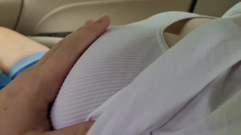 Playful Car Kisses for Big Boob Beauty