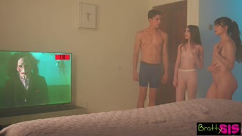 Megan Marx & Myra Moans' Sky Threesome: A Brother's Cock in the Trick-or-Treat