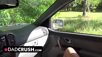 Dadcrush - Sexy Brunette Chick Got Stuck In Window And Gets Some Push And Spank From Behind