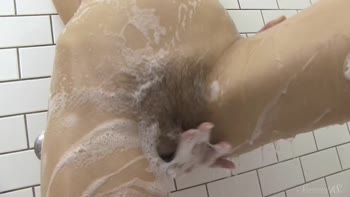 Stunning Brunette's Soapy Shower Sensations
