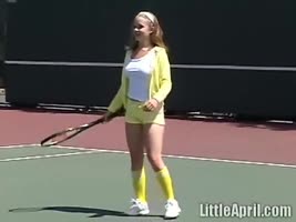 Little April's Outdoor Tennis Tease: Solo Masturbation in HD