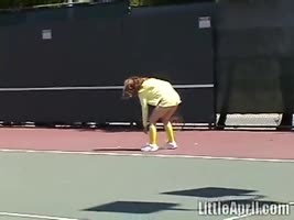Little April's Outdoor Tennis Tease: Solo Masturbation in HD