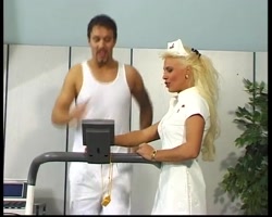 Stunning blonde German nurse enjoys hot anal creampie in the office