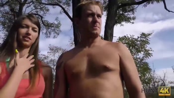 HUNT4K. Cash makes pretty babe ready for blowjob and anal in park