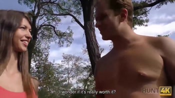 HUNT4K. Cash makes pretty babe ready for blowjob and anal in park