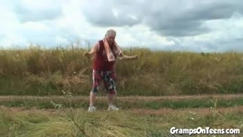 Blonde Teen (18+)'s Racy Tryst with Gramps in Public