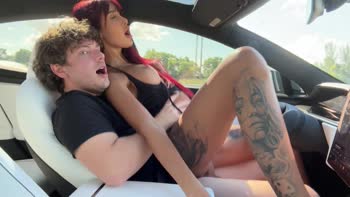 Italian Redhead Babe Luke Cooper Devours in Autopilot Tesla