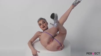 Tabitha Poison Fucks All of Her Holes with a Huge Transparent Dildo!