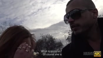 HUNT4K. Cuckold can’t stop his girlfriend selling her very hot body
