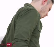 Slim4K - Lovely brunette gets fucked by two guys.