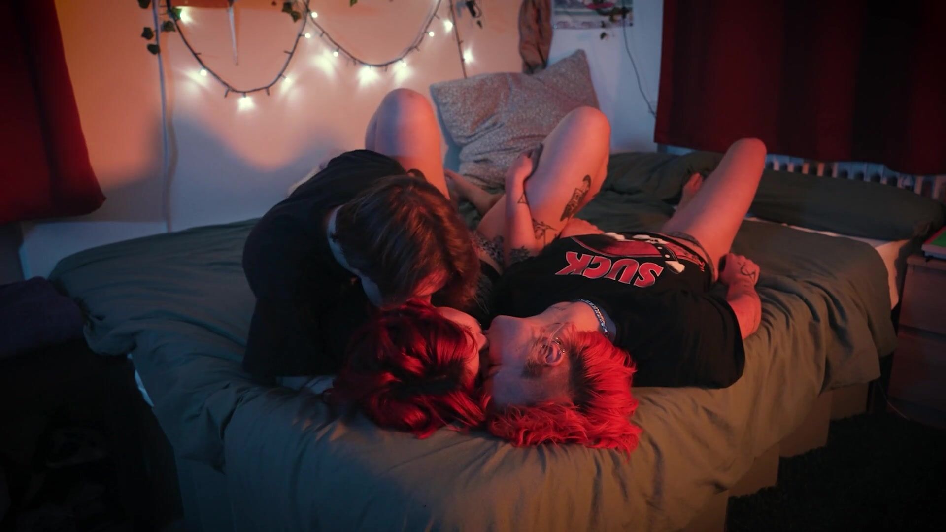 Spitroasting our Hot Tattooed Friend - German Amateur Threesome with Strap-on