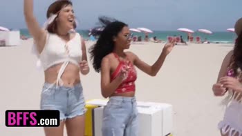 Beach Party Orgy: BFFs Get Down in Wild Interracial Threesome