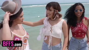 Beach Party Orgy: BFFs Get Down in Wild Interracial Threesome