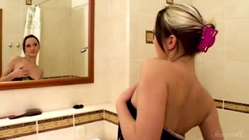 Steamy Shower Seduction: Stunning Teen (18+) Alana Teases Her Tight Pussy