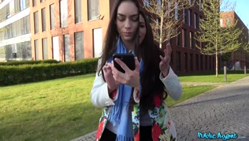 Public Agent - striking Brunette with hairy pussy Rides me like crazy and drinks my milk