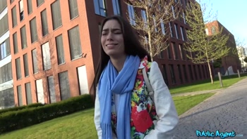 Public Agent - striking Brunette with hairy pussy Rides me like crazy and drinks my milk