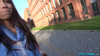 Public Agent - striking Brunette with hairy pussy Rides me like crazy and drinks my milk
