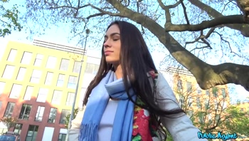 Public Agent - striking Brunette with hairy pussy Rides me like crazy and drinks my milk