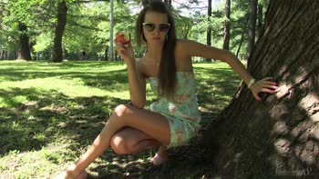 Stunning 18-Year-Old Brunette's Outdoor Seduction