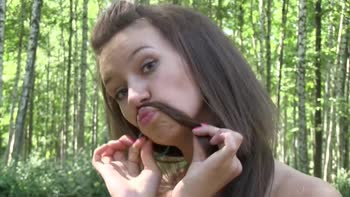Stunning 18-Year-Old Brunette's Outdoor Seduction