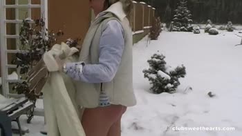 Petite Winter Bliss: Solo Masturbation in the Snow