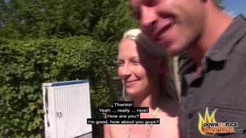 Blonde Teen (18+) Jesse Key Gets Double Teamed in Public Threesome