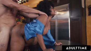 Pregnant Ebony Babe Gets Kitchen Fucked