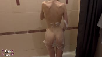 Cutie Kim's Step Sis Shower Showdown: Fast Handjob and Sloppy Blowjob