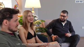Young Hot Wife Gets Fucked in the Ass by Two Guys with Huge Cocks in Front of Her Cuckold Boy!