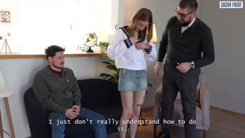 Young Hot Wife Gets Fucked in the Ass by Two Guys with Huge Cocks in Front of Her Cuckold Boy!