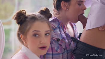 Seduced in the Cafe: Two Russian Teens (18+) Share a Handsome Boy