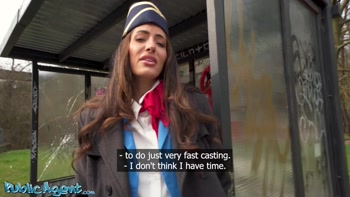 Public Agent - Big tits brunette air hostess Coco Bae POV blowjob hot sex outdoors fast hard fuck