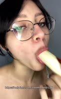 Naomi_WD - Naomi WD's Brunette Delight: Glasses Girl Gives Lucky Banana Blowjob
