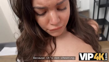 VIP4K. Sexy 18-year-Old Brunette gets fucked Hard in the Office to secure a Loan