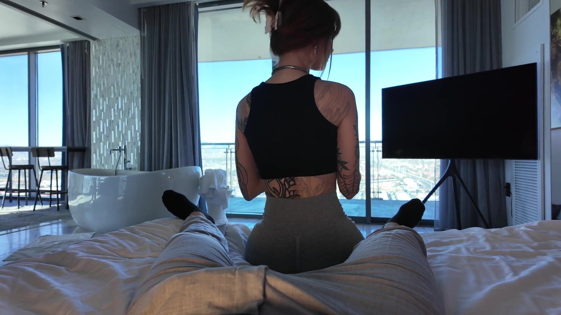 Footjob without Hands Cumshot from Huge Cock on my Feet - SallyDinosaur