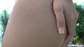 Bailey's Outdoor Tease: Petite Teen (18+) Masturbates by Fingering Her Shaved Pussy