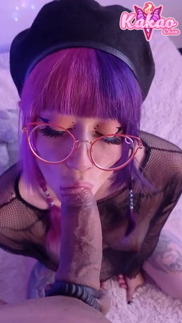 Nerdy Emo Girl Blowjob Gets Glasses Dirty Close up Vertical POV Kakao Chan