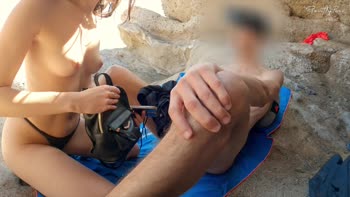 Handjob Sluts Get Caught: Flashing Big Dicks at Beach