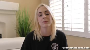 Blonde Teen (18+) Cowgirl Seduces Gramps in Sizzling Taboo Threesome