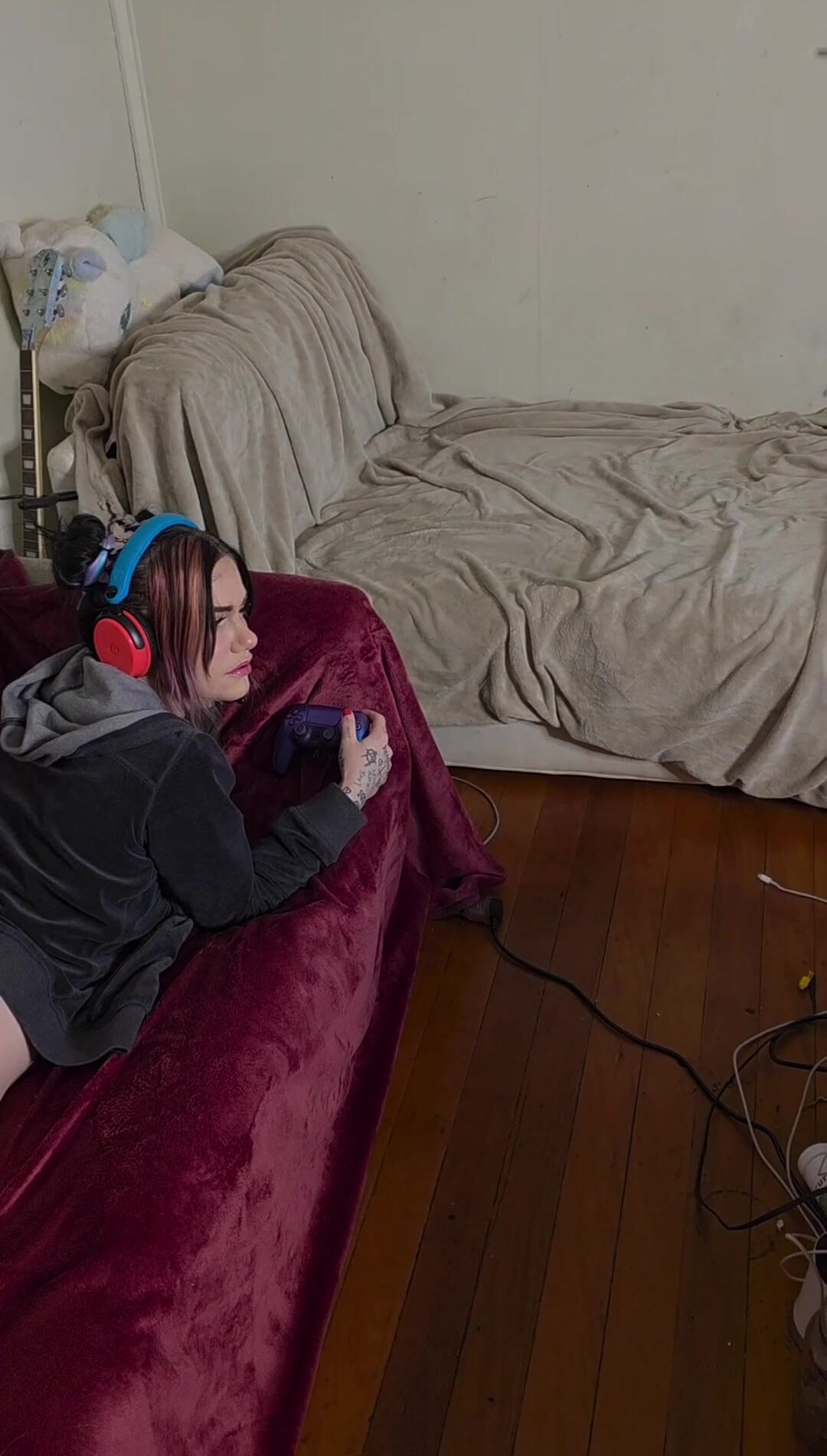 Distracting Goth Gamer Girl with Cock. Partial POV