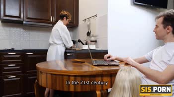Blonde Stepsister Teases Stepbrother's Dick into Delight