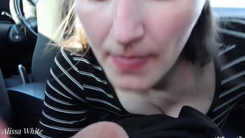 AlissaWhite1's Car Sensation: Hot Blonde Blowjob & Creampie