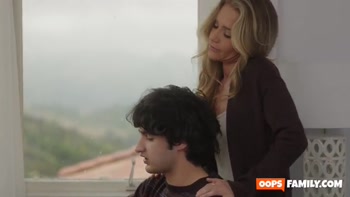 Fit stepmom MILF Athena Anderson fucks stepson before his finals