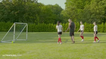 ULTRAFILMS Football girl team play undressing with the coach & give him the best fuck in his life