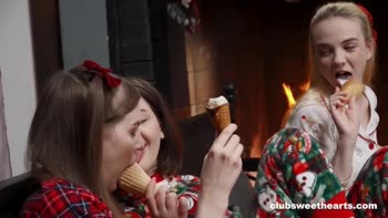 Big Cock Christmas Cheer: Petite Brunette Group Sex