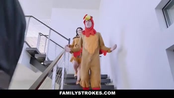 Horny milf & teen (18+) thanksgiving orgy with stepson & stepdad