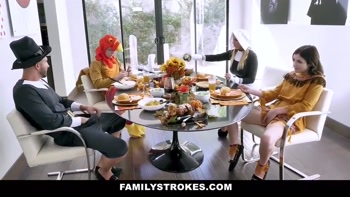 Horny milf & teen (18+) thanksgiving orgy with stepson & stepdad
