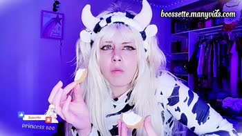 Nina-Boo's Creamy Delight: Teen (18+) Blonde Eats Milk & Cookies in 60FPS HD
