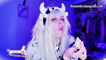 Nina-Boo's Creamy Delight: Teen (18+) Blonde Eats Milk & Cookies in 60FPS HD